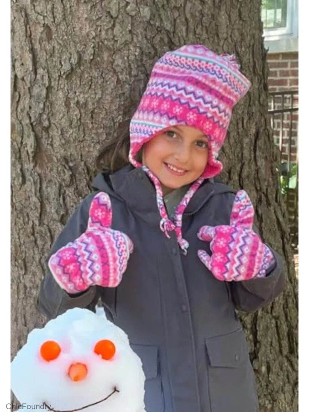 Kids Fleece Winter Hat and Gloves Set Sherpa Lined